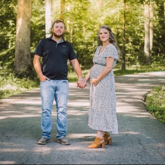 Spotted Print Black and White Midi Dress V-neck Button Front Ruffle Hem - Picture 10 of 10
